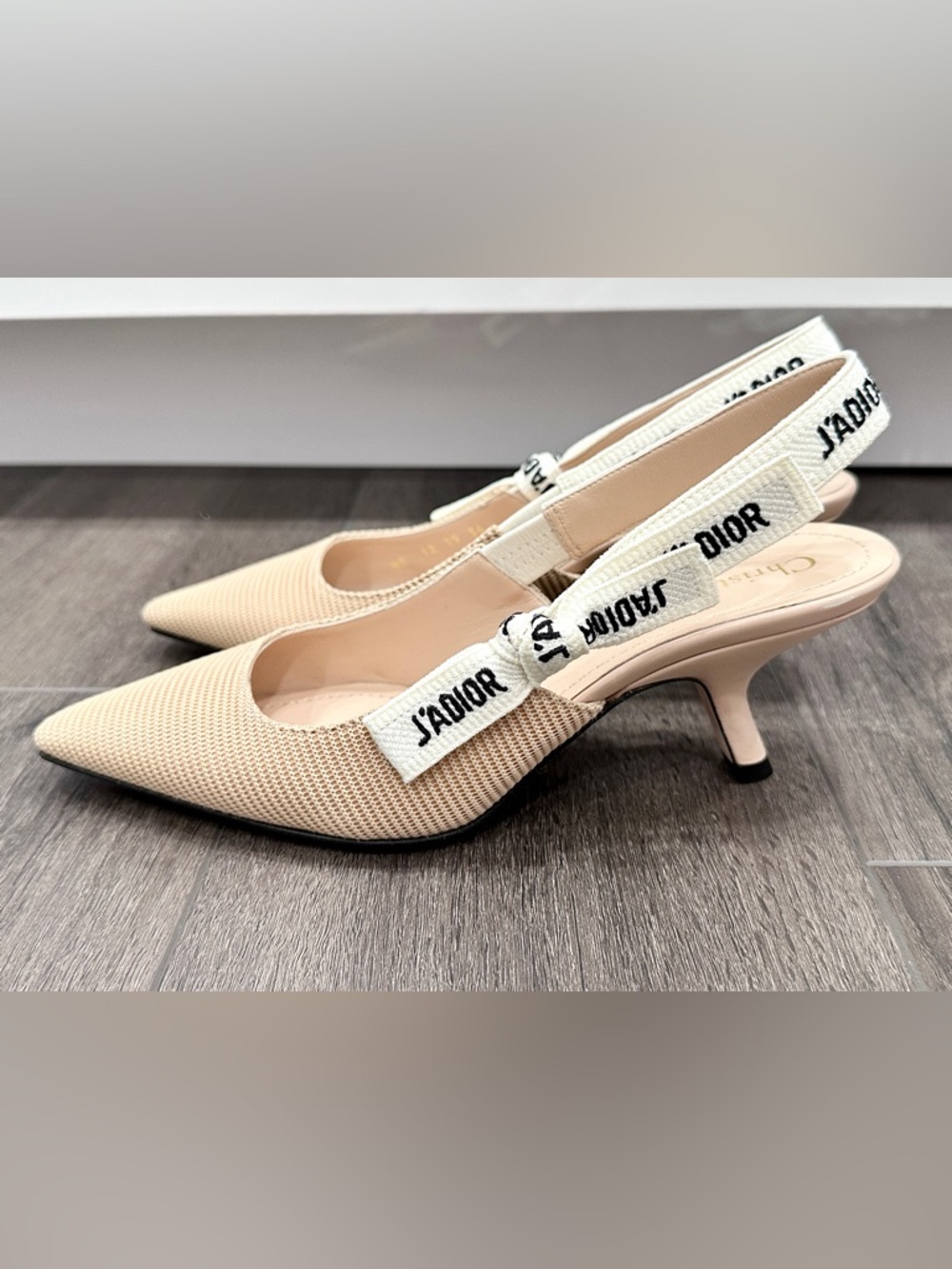 CHRISTIAN DIOR J'ADIOR FABRIC & RIBBON BEIGE KITTEN HEEL SHOES SLINGBACKS 36.5 - Picture 5 of 15